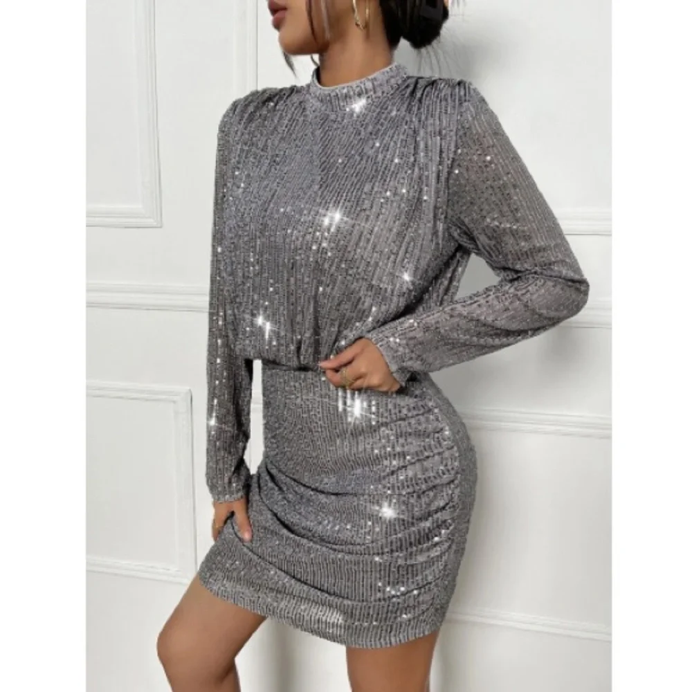 Green long sleeve sequin bodycon mini dress_13